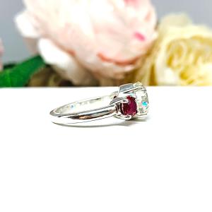 Round CZ & Lab Ruby 3-Stone Engagement Ring – 6mm-9mm, Sterling Silver