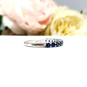 Lab Blue Sapphire Round Stackable Band – 2.5mm, Sterling Silver, Half-Eternity