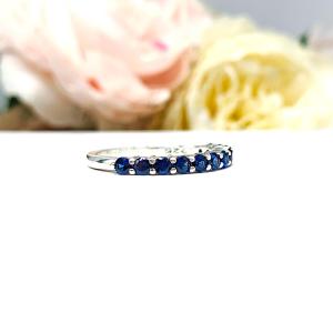 Lab Blue Sapphire Round Stackable Band – 2.5mm, Sterling Silver, Half-Eternity