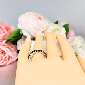 Lab Blue Sapphire Round Stackable Band – 2.5mm, Sterling Silver, Half-Eternity