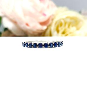 Lab Blue Sapphire Round Stackable Band – 2.5mm, Sterling Silver, Half-Eternity
