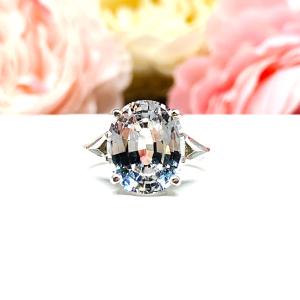 Lab White Sapphire Oval Engagement Ring – 10x8mm, 12x10mm, Sterling Silver