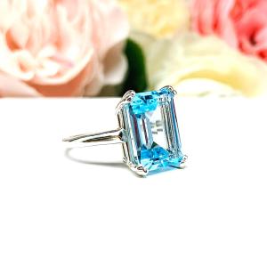 Sky Blue Topaz Emerald Cut Ring – 14x10mm, Sterling Silver