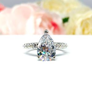 Pear Cubic Zirconia Pave Bridal Ring Set – 9x6mm-12x8mm, Sterling Silver