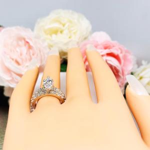 Marquise Cubic Zirconia Pave Bridal Ring Set – 10x5mm-14x7mm, Sterling Silver