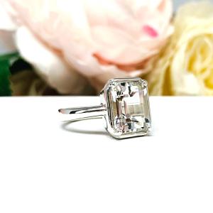 White Topaz Emerald Cut Engagement Ring – 8x6mm-10x8mm, Sterling Silver