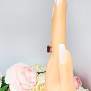 Lab Ruby Emerald Cut Ring – CZ Accents, 10x8mm-12x10mm, Sterling Silver