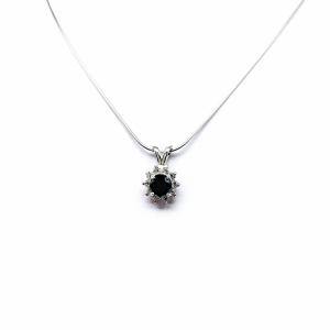 Round Black Moissanite Halo Pendant Necklace – 6mm Center, Sterling Silver