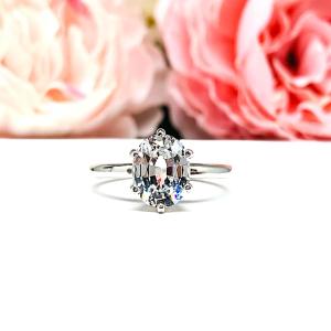 Lab White Sapphire Oval Engagement Ring – 8x6mm-10x8mm, Sterling Silver, 6-Prong