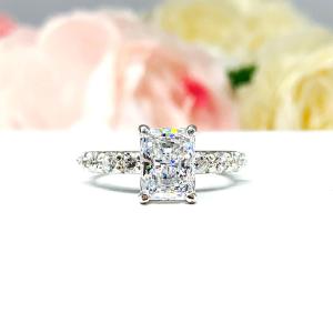 Radiant Cubic Zirconia Pave Bridal Ring Set – 8x6mm-12x10mm, Sterling Silver