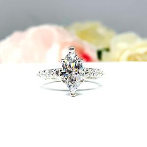 Marquise Cubic Zirconia Pave Bridal Ring Set – 10x5mm-14x7mm, Sterling Silver