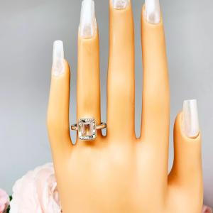 White Topaz Emerald Cut Engagement Ring – 8x6mm-10x8mm, Sterling Silver