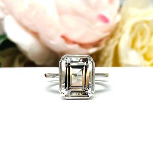 White Topaz Emerald Cut Engagement Ring – 8x6mm-10x8mm, Sterling Silver
