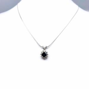 Round Black Moissanite Halo Pendant Necklace – 6mm Center, Sterling Silver
