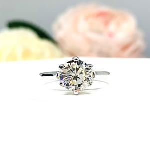 Round Cubic Zirconia Engagement Ring – 6.5mm-8mm, Tulip design, Sterling Silver