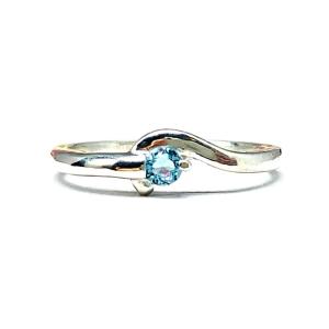 Round-Cut Birthstone Solitaire Stacking Ring • 3mm, Sterling Silver, Wrap Bypass Shank