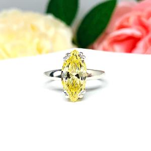 Canary Yellow Marquise CZ Engagement Ring Size 6 – 14x7mm, Sterling Silver