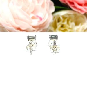 White Topaz Emerald Stud Earrings – 7x5mm-9x7mm, Sterling Silver