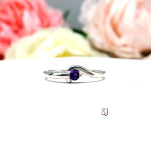 Round-Cut Birthstone Solitaire Stacking Ring • 3mm, Sterling Silver, Wrap Bypass Shank