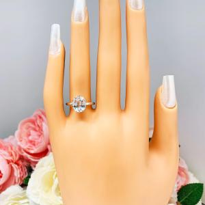 Lab White Sapphire Oval Engagement Ring Size 6 – 10x8mm, Sterling Silver, 6-Prong