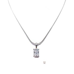 Radiant Cubic Zirconia Claw Prong Pendant – 9x7mm, Sterling Silver