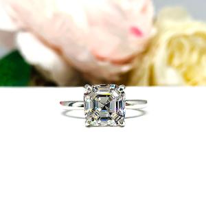 Asscher Cubic Zirconia Engagement Ring – 5mm-8mm, High Profile, Sterling Silver