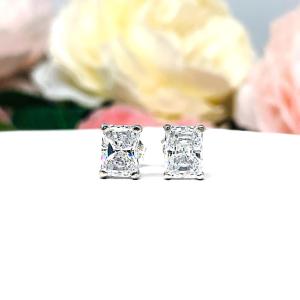 Radiant-Cut CZ Stud Earrings • 8x6mm, Sterling Silver