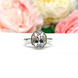 White Topaz Oval Engagement Ring – 8x6mm-14x10mm, Sterling Silver, Bezel