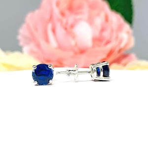 Round-Cut Lab Blue Sapphire Stud Earrings • 5mm–8mm, Sterling Silver
