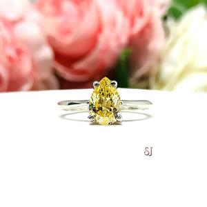 Canary Yellow Pear-Cut CZ Engagement Ring • 9x6mm, Sterling Silver, Size 7