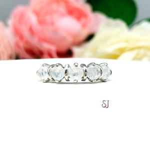 Round-Cut Rainbow Moonstone 5-Stone Ring • 4mm, Sterling Silver, Size 7