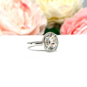 White Topaz Oval Engagement Ring – 8x6mm-14x10mm, Sterling Silver, Bezel