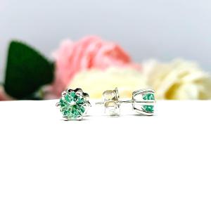 Round-Cut Sea Foam Green Lab Spinel Stud Earrings • 6mm, Sterling Silver, 6-prong