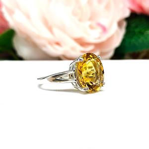 Genuine Golden Citrine Oval Ring – 12x10mm, Sterling Silver