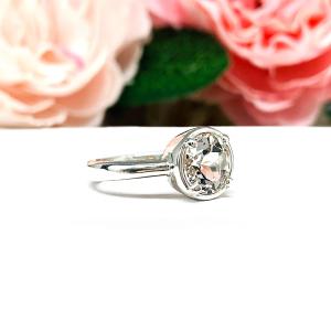 White Topaz Round Engagement Ring – 6mm - 10mm, Sterling Silver, Bezel