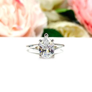 Pear Cubic Zirconia Engagement Ring – 9x6mm - 13x9mm, Sterling Silver