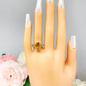 Genuine Golden Citrine Oval Ring – 12x10mm, Sterling Silver
