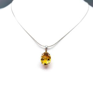 Golden Citrine Oval Pendant Necklace – 12x10mm, Sterling Silver