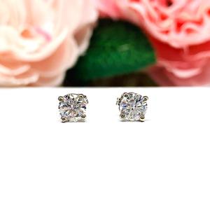 Round Moissanite 14k Gold Stud Earrings – 4mm - 8mm