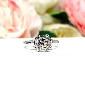 Cushion Cut CZ Engagement Ring – 7mm, 8mm, Sterling Silver, Double Prong