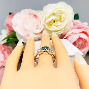 Round Sea Foam Green Moissanite Ring – 9mm, Colorless Accents, Sterling Silver