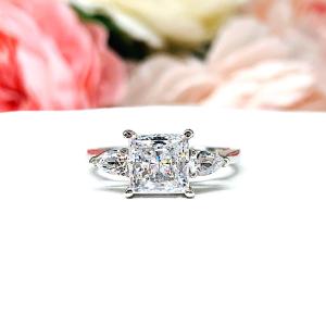 Princess & Pear-Cut CZ 3-Stone Engagement Ring • 7mm, Sterling Silver, Size 8