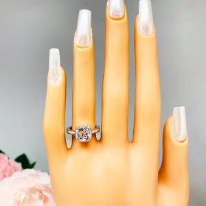 Lab White Sapphire Cushion Bezel Engagement Ring – 8mm, 9mm, Sterling Silver