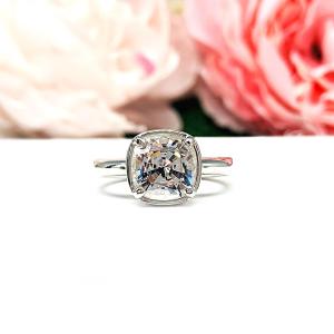 Cushion-Cut Lab White Sapphire Bezel Engagement Ring • 8mm, 9mm, Sterling Silver
