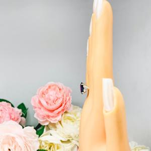 Oval-Cut Lab Blue Sapphire & Half-Moon CZ 3-Stone Ring • 12x8mm, Sterling Silver