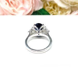 Oval-Cut Lab Blue Sapphire & Half-Moon CZ 3-Stone Ring • 12x8mm, Sterling Silver