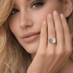 Pear & Radiant-Cut CZ Toi Et Moi Ring • Morganite Pink, Sterling Silver