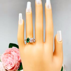 Marquise Emerald & Radiant‑Cut CZ Toi Et Moi Ring • Sterling Silver