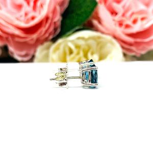 Oval-Cut Teal Blue Lab Gemstone Stud Earrings • 8x6mm, 9x7mm, Sterling Silver