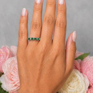 Round-Cut Emerald Green Moissanite 4-Stone Ring • 4mm, Sterling Silver